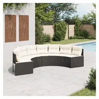 vidaXL Gartensofa mit Kissen Halbrund Schwarz Poly-Rattan