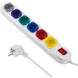 Maclean Brackets Maclean 6-Fach Steckdosenleiste mit Schalter | 1,5 Kabel, Verlängerungsleiste | Mehrfach-Steckdosenleiste | Kinderschutz | Wandmontage | 2500W (Weiß/Mehrfarbig, 6-Fach Steckdosenleiste)