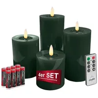LC Home LED-Kerze Candela Lights LED Kerzen Echtwachs 4erSet mit Fernbedienung Batterien (Komplett-Set), LED Kerzen mit Timerfunktion Fernbedienung Dimmbar grün