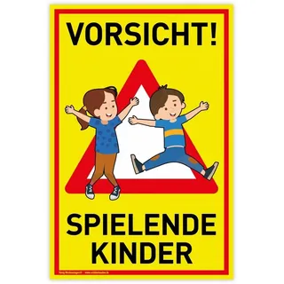 König Werbeanlagen Schild Vorsicht! Spielende Kinder 20 x 30 cm Gelb