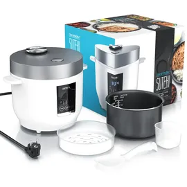 Arendo Reiskocher mit 5 Programmen, 350W, 2 Liter, Timer- und Warmhaltefunktion, BPA-frei, inkl. Messbecher & Reislöffel, Weiß/Silber
