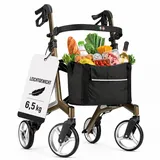 Bischoff & Bischoff Bischoff & Bischoff® ALEVO Alu Rollator Faltbar Leicht mit Sitz & Tasche, klappbar [58,5cm Sitzhöhe] Schmaler Rollator für Wohnung & Unterwegs, Reiserollator (Sitzhöhe 58,5cm, platin)