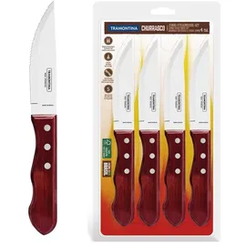 Tramontina Steakmesser JUMBO 4 Stück, Edelstahl, Holzgriff FSC, spülmaschinenfest