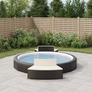 Festnight Whirlpool Umrandung Rund,Rund Poolumrandung, Whirlpool Umrandung mit Stauraum,Whirlpool Outdoor Umrandung Rattan, Whirlpool-Einfassung Umrandung Schwarz(2X Sitzbänke)