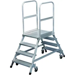 Iller Podestleiter fahrbar mit gefederten Lenkrollen beidseitig begehbar Aluminium 4 Stufen