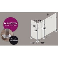 Ambiente Home Ambiente Eckpfosten-Set zum ANSCHRAUBEN 127 cm, 60 x 60 mm, Edelstahl V2A