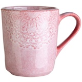 Home4You Kaffeetasse, Rosa - Steingut - glasiert - mit floraler Prägung