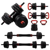 Mobiclinic®, Verstellbare Hanteln 20 kg, 4 in 1, Gewichtsset, Hanteln, Kugelhanteln und Liegestützständer, Verbindungsstange, Rutschfester Griff, Mobimax, Home Gym, Fitness