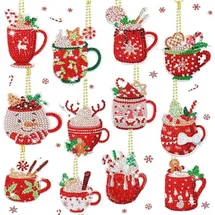 luxuskollektion 12er Set 5D Diamond Painting Weihnachts Schlüsselanhänger mit Kakao