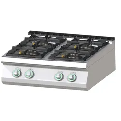 A&S polarny Gas-Kochfeld Tischgerät Edelstahl 4 Herdplatten 27kW 800x730x300mm Pilotflamme