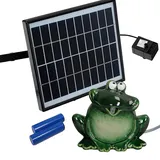 Wasserspeier Frosch mit Akku Solarpumpe 12cm aus Keramik Laufzeit ohne Sonne 4-5 Stunden