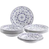 Kahla 160620A75019H Blau Saks Tafelservice 12tlg. | Tellerset mit Strohmuster für 6 Personen aus Porzellan