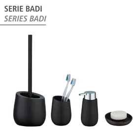 Wenko WC-Garnitur Badi Schwarz Keramik mit Silikon-bürstenkopf,