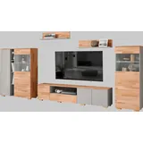 OTTO home Wohnwand OTTO HOME, braun (braun und grau), B:370cm H:145cm T:35cm, Holzwerkstoff, Massivholz, Kastenmöbel-Sets, Wohnwand, schöne moderne Optik