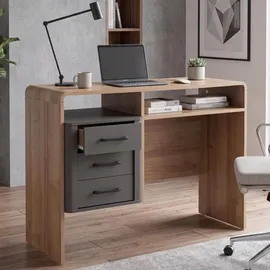 MCW Schreibtisch MCW-P43, Bürotisch Computertisch, 3 Schubladen MDF 75x100x40cm ~ Rivera-Eiche-Optik, dunkelgrau