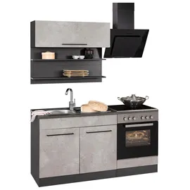 Held Küchenzeile »Tulsa«, Breite 160 cm, schwarze Metallgriffe, hochwertige MDF Fronten, grau