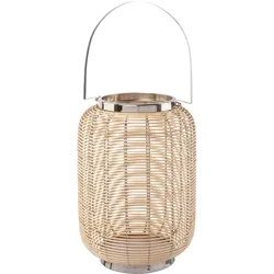Windlicht CREATIV HOME "Laterne ALEGRE, mit Henkel", braun, H:34cm Ø:23cm, Holz, Metall, Kerzenhalter, Kerzenhalter aus Naturweide