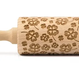 Folkroll Teigroller FOLKROLL "3D-Motiv-Teigrolle", braun, L:43cm, Massivholz, Teigroller, Kleeblatt