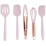 Küchenutensilien Set, 5 Stück Kleine Größe Rosa Silikon Spatel Set Silikon Küchenutensilien Kochbesteck Set, Antihaftes Hitzebeständiges Küchenhelfer Set zum Kochen und Backen, Spülmaschinenfest