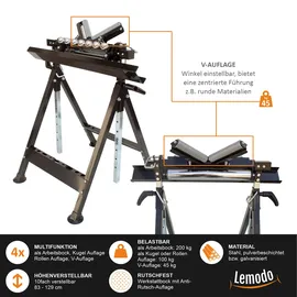 Lemodo Arbeitsbock Stahl 83–129 cm schwarz höhenverstellbar