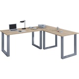 VCM Holz Schreibtisch Computertisch Lona 50 U Silber Sonoma-Eiche (Sägerau)