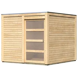 Karibu Gerätehaus mit Schiebetür - 246x246x214cm - braun - Holz / Fichtenholz