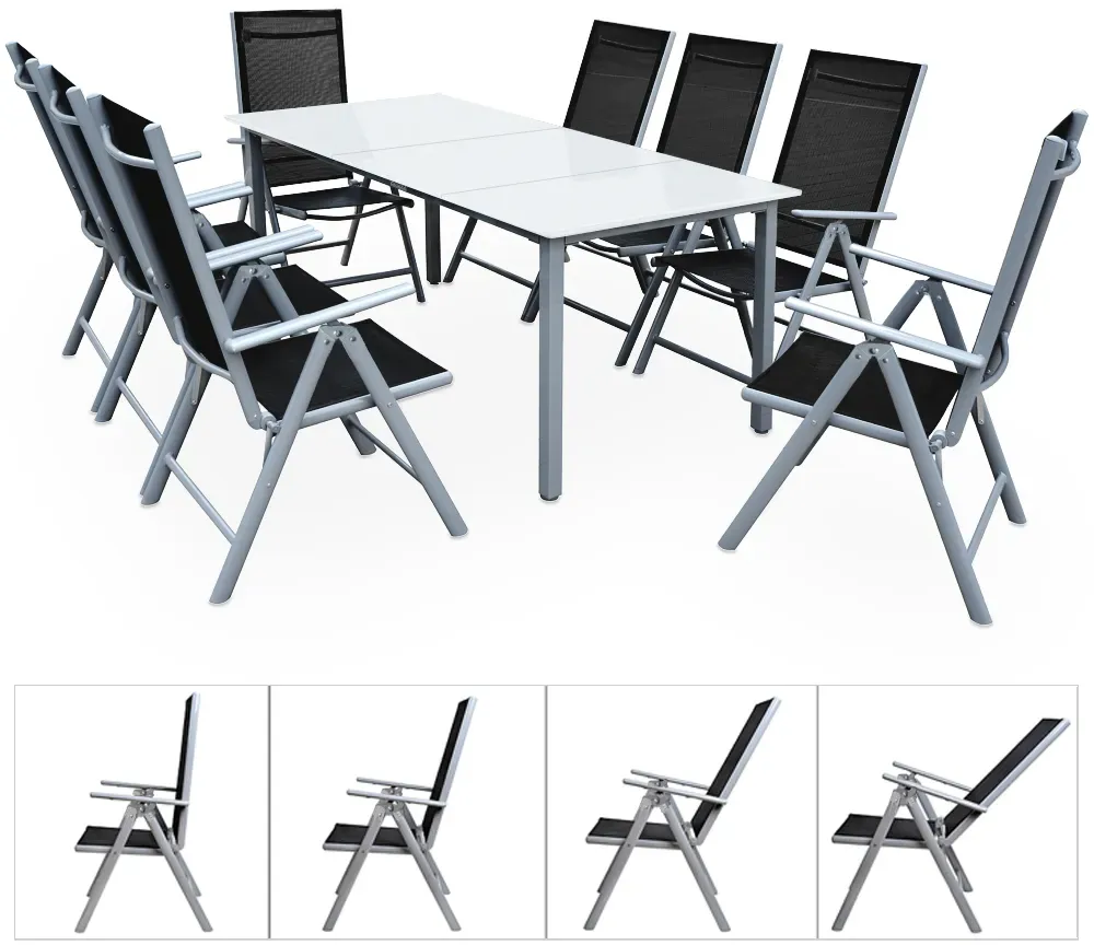 8 Seat Garden Table and Chairs Bern Silver Alu Frosted Glass