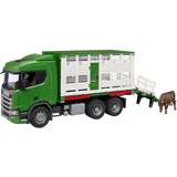 Bruder 03548 - Scania Super 560R Tiertransporter mit Rind Grün/Weiß 1:16