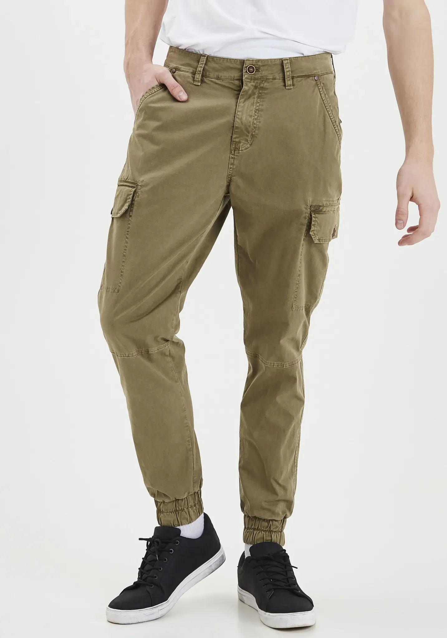 Cargohose BLEND "BHNAN", Herren, Gr. 32, Länge 32, grün (olivgrün), Web, Obermaterial: 98% Baumwolle, 2% Elasthan, unifarben, normal normal, Hosen Cargohose, mit normaler Länge, aus Baumwolle und Elasthan, normale Passform