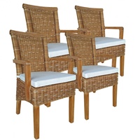 Esszimmer Stühle Set mit Armlehnen 4 Stück Rattanstühle braun Perth Korbstuhl Se