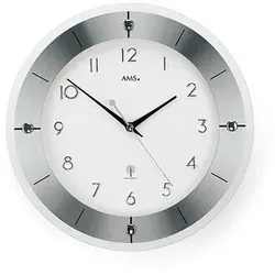 Funkwanduhr AMS "F5848", silber (silberfarben), Wanduhren, Ø 31cm, Quarzuhr,Glas,Wohnzimmer,Esszimmer,Küche,Arbeitszimmer,Büro,Flur