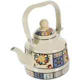 MOLUCKFU Emaille Teekessel Wasserkocher Vintage Mit 1,1 l Fassungsvermögen Für Herd Emaillierter Retro Küchenkessel Mit Filigranem Muster Leichter Und Langlebiger Wasserkessel Für Tee Und Kaffee