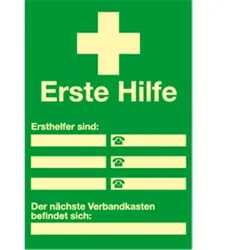 Schild Ersthelfer Verzeichnis zur Selbstbeschriftung,Kunststoff,nachleucht., 200x300 mm