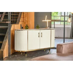 KAWOLA Sideboard MARIA Marmorplatte Kunstleder weiß