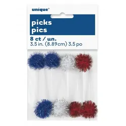 8 Pom Pom Sticks rot, blau, silber