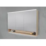 Intarbad Badezimmerspiegelschrank 3-türiger Spiegelschrank mit offenem Fach, MULTI LED Beleuchtung (Doppelspiegeltüren, Holz-/ Lackdekore, Maße von 90 bis 180 cm wählbar, Höhe 86 cm, Glasfachböden, Magnetleiste & Kosmetikspiegel Ø 12 cm) Vormontierte Lieferung, Floatglas, 160 kg Traglast, Made in Germany beige 140 cm x 86 cm x 13,5 cm
