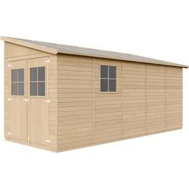 TIMBELA Anbau-Gartenhaus M341A 4,93 x 2,04 m Beige