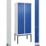 C+P Z-Spind Classic PLUS, Gestell, 4 Abteile, HxBxT 212x80x50cm, Zylinderschloss, Hellgrau/Enzianblau von PROREGAL