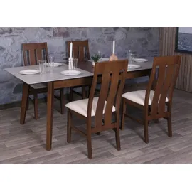 Mendler Esszimmertisch HWC-M57, Esstisch, Massiv-Holz Laminat Melamin 160-200x90cm, ausziehbar Beton-Optik, braune Beine