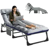 ZIKEBTUY Sonnenliege Klappbett Gästebett Klappbar 190x68cm Feldbett Tragfähigkeit 200KG Reisebett Erwachsene 1200D Gewebe mit Auflage, Seitentasche, Kopfstütze Verstellbare Rückenlehne