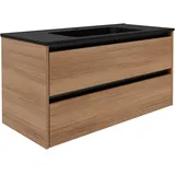 Fackelmann Waschtischunterschrank Vita 100 cm x 50 cm x 46 cm Oak Griff Schwarz