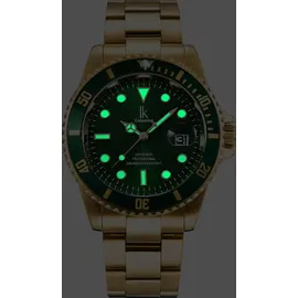 Alienwork Herren Damen Armbanduhr Quarz gold mit Edelstahl Metallarmband Kalender Datum grŸn elegant