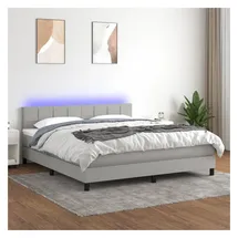 vidaXL Boxspringbett mit Matratze & LED Hellgrau 180x200 cm Stoff