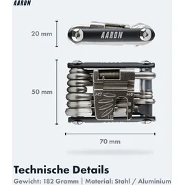 Aaron Tool 20 in 1 Multitool - Fahrrad Multifunktionswerkzeug - Schwarz