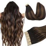 DOORES Haare Extension Bondings Haare Extension, Balayage Dunkel Braun to Chestnut Braun 45cm (18zoll) 50g 20pcs, Skin Weft Tape Extensions Remy Hair Tape