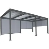 Mendler Alu Pergola HWC-L41 mit 3x Seitenwand, Lamellen-Pavillon, stabiles 8cm-Metall-Gestell 3x6m ~ anthrazit