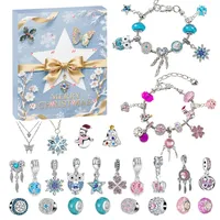 Adventskalender-Charm-Armband 2025 für Mädchen, 24 Tage, DIY-Schmuck-, Halsketten- und Armbänder-Herstellungs-Set, inklusive 20 Charm-Perlen, 2 Armbänder, 2 Halsketten, Weihnachts-Countdown-Geschenke