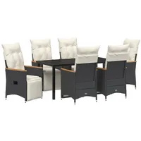 VidaXL 7-teiliger Garten-Essgruppe mit Kissen Schwarz Poly-Rattan.