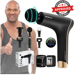 Miweba Sports Massagepistole MM100, Massage-Gun 2500 mAh für Faszien-Muskelmassage mit 6 Aufsätzen (Schwarz/Gold)