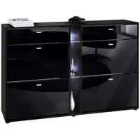 Vladon Schuhschrank, Schwarz Hochglanz, Holzwerkstoff, 155.5x95x28 cm, Garderobe, Schuhaufbewahrung,